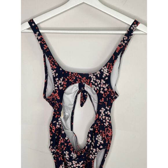 Michael Michael Kors Scattered Blooms One-Piece Swimsuit with Tie Front Navy 12 - Picture 10 of 11
